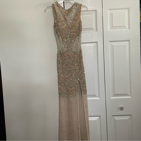 Cassandra Stone Rose Gold HighNeck Sweeping Back Formal/Prom/BlacktieGown Size 0 - Picture 1 of 14